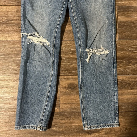 Zara Slim Fit High Waist Rise Ripped Distressed Jeans Light Blue - Picture 7 of 10